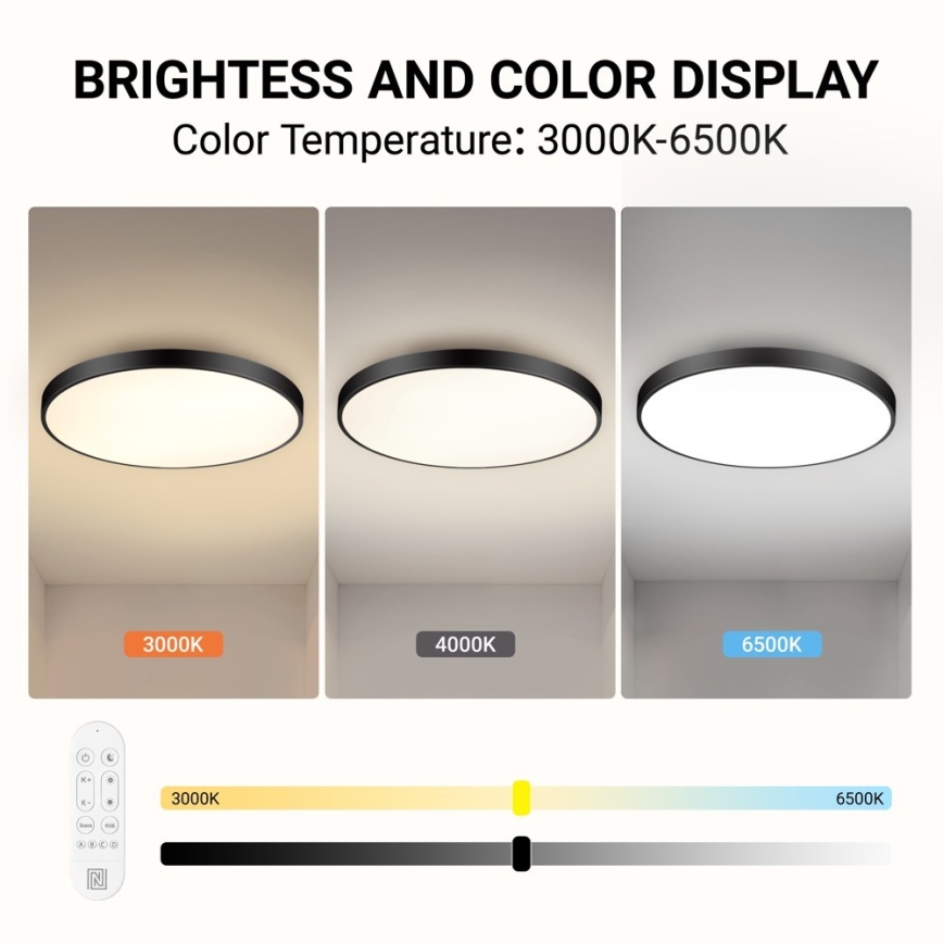 Immax NEO 07314L - Ρυθμιζόμενο φωτιστικό οροφής LED SEMPLICI, 128W/230V, διάμ. 100 cm, Wi‑Fi (Tuya), μαύρο + τηλεχειριστήριο