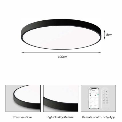 Immax NEO 07314L - Ρυθμιζόμενο φωτιστικό οροφής LED SEMPLICI, 128W/230V, διάμ. 100 cm, Wi‑Fi (Tuya), μαύρο + τηλεχειριστήριο