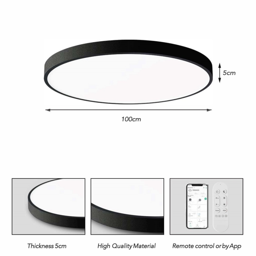 Immax NEO 07314L - Ρυθμιζόμενο φωτιστικό οροφής LED SEMPLICI, 128W/230V, διάμ. 100 cm, Wi‑Fi (Tuya), μαύρο + τηλεχειριστήριο