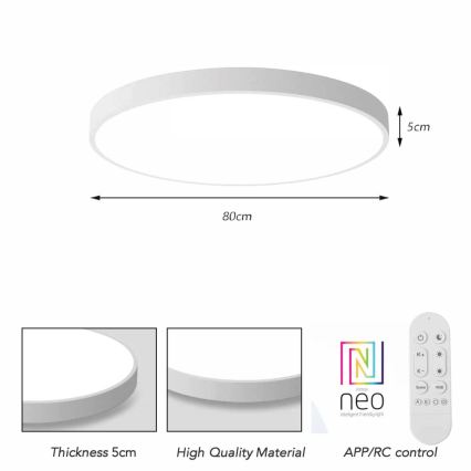 Immax NEO 07315L - Ρυθμιζόμενο φωτιστικό οροφής LED SEMPLICI LED/96W/230V Ø 80 cm Wi‑Fi Tuya λευκό + τηλεχειριστήριο
