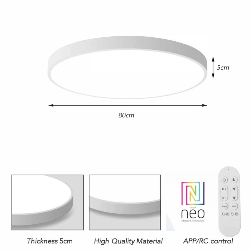 Immax NEO 07315L - Ρυθμιζόμενο φωτιστικό οροφής LED SEMPLICI LED/96W/230V Ø 80 cm Wi‑Fi Tuya λευκό + τηλεχειριστήριο