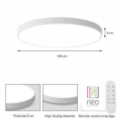 Immax NEO 07316L - Ρυθμιζόμενο LED φωτιστικό οροφής SEMPLICI LED/128W/230V, διάμ. 100 cm, Wi-Fi Tuya, λευκό + τηλεχειριστήριο