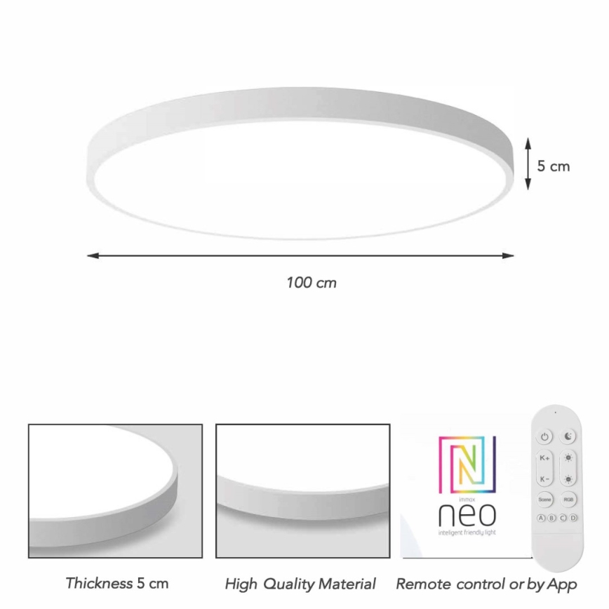 Immax NEO 07316L - Ρυθμιζόμενο LED φωτιστικό οροφής SEMPLICI LED/128W/230V, διάμ. 100 cm, Wi-Fi Tuya, λευκό + τηλεχειριστήριο