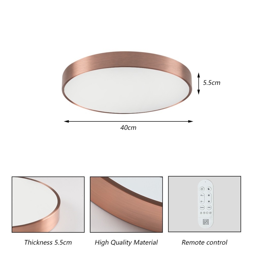 Immax NEO 07321L - Ρυθμιζόμενο LED φωτιστικό οροφής NEO LITE SEMPLICI LED/36W/230V, διάμ. 40 cm, Tuya ροζ χρυσό + τηλεχειριστήριο