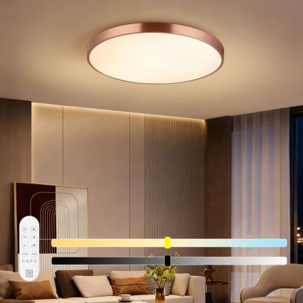 Immax NEO 07323L - Ρυθμιζόμενο LED φωτιστικό οροφής SEMPLICI LED/96W/230V Ø 80 cm Wi-Fi Tuya ροζ-χρυσό + τηλεχειριστήριο
