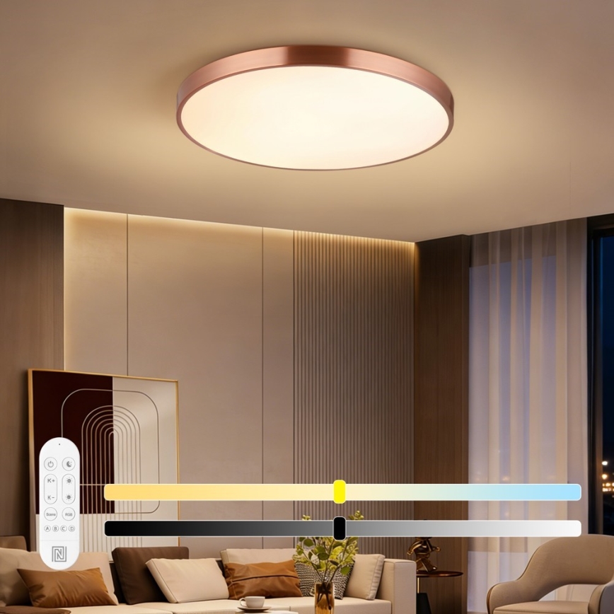 Immax NEO 07323L - Ρυθμιζόμενο LED φωτιστικό οροφής SEMPLICI LED/96W/230V Ø 80 cm Wi-Fi Tuya ροζ-χρυσό + τηλεχειριστήριο