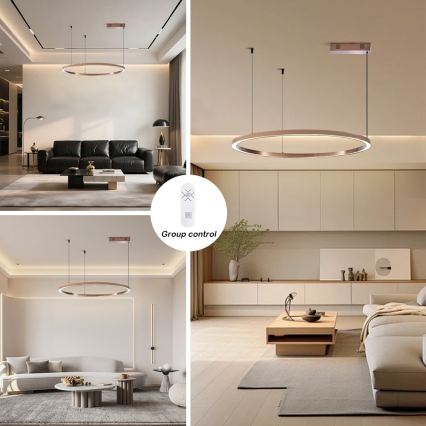 Immax NEO 07327L - Ρυθμιζόμενος LED κρεμαστός πολυέλαιος σε σύρμα FINO LED/55W/230V 80 cm Tuya ροζ χρυσό + τηλεχειριστήριο