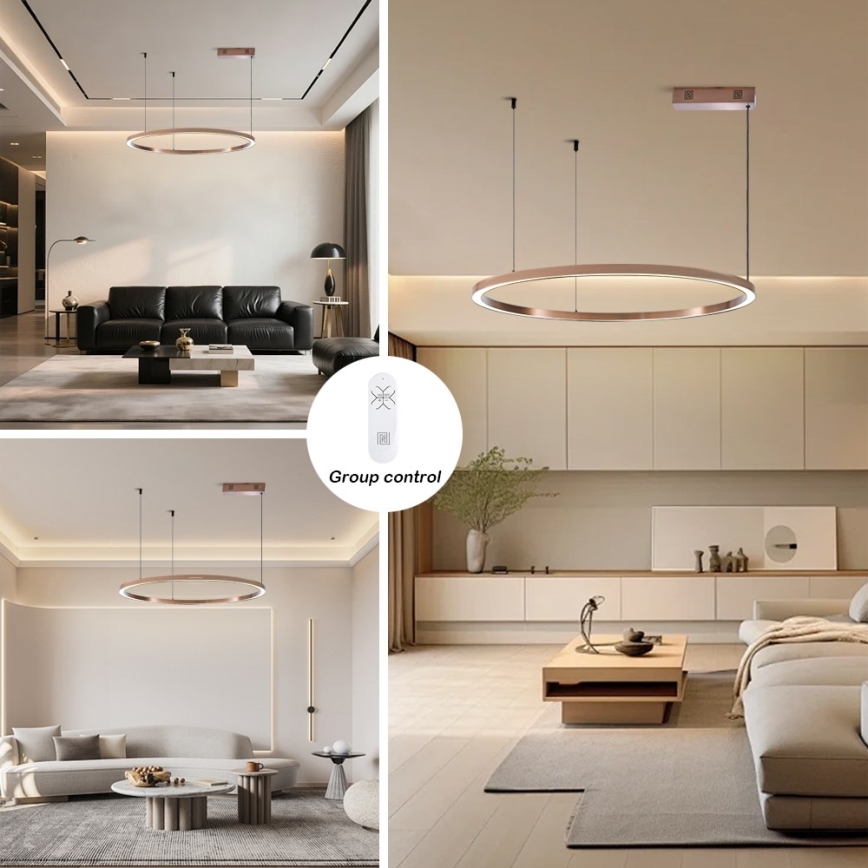 Immax NEO 07327L - Ρυθμιζόμενος LED κρεμαστός πολυέλαιος σε σύρμα FINO LED/55W/230V 80 cm Tuya ροζ χρυσό + τηλεχειριστήριο