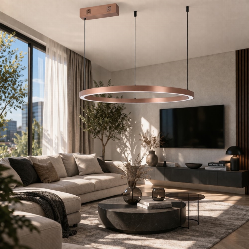 Immax NEO 07327L - Ρυθμιζόμενος LED κρεμαστός πολυέλαιος σε σύρμα FINO LED/55W/230V 80 cm Tuya ροζ χρυσό + τηλεχειριστήριο