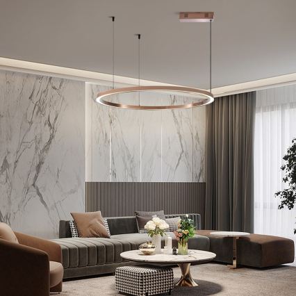 Immax NEO 07327L - Ρυθμιζόμενος LED κρεμαστός πολυέλαιος σε σύρμα FINO LED/55W/230V 80 cm Tuya ροζ χρυσό + τηλεχειριστήριο