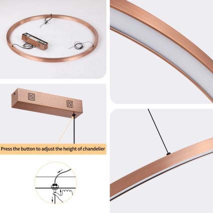 Immax NEO 07327L - Ρυθμιζόμενος LED κρεμαστός πολυέλαιος σε σύρμα FINO LED/55W/230V 80 cm Tuya ροζ χρυσό + τηλεχειριστήριο