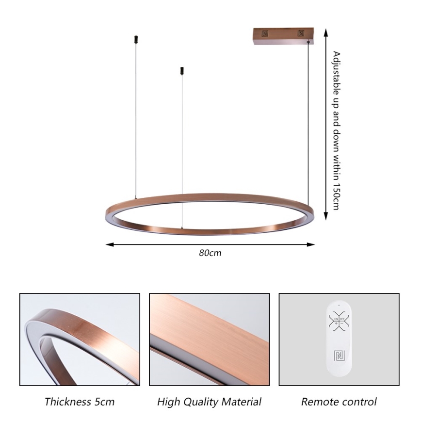 Immax NEO 07327L - Ρυθμιζόμενος LED κρεμαστός πολυέλαιος σε σύρμα FINO LED/55W/230V 80 cm Tuya ροζ χρυσό + τηλεχειριστήριο