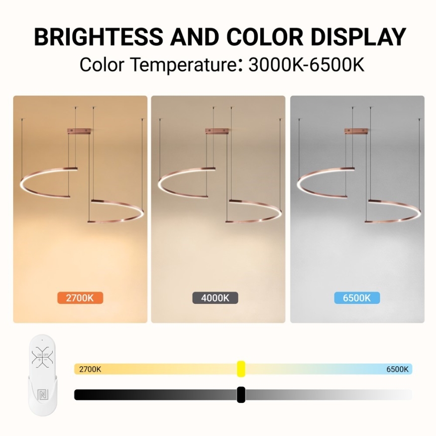 Immax NEO 07328L - LED ρυθμιζόμενο κρεμαστό φωτιστικό με καλώδιο FINO LED/72W/230V 120 cm Tuya ροζ χρυσό + τηλεχειριστήριο