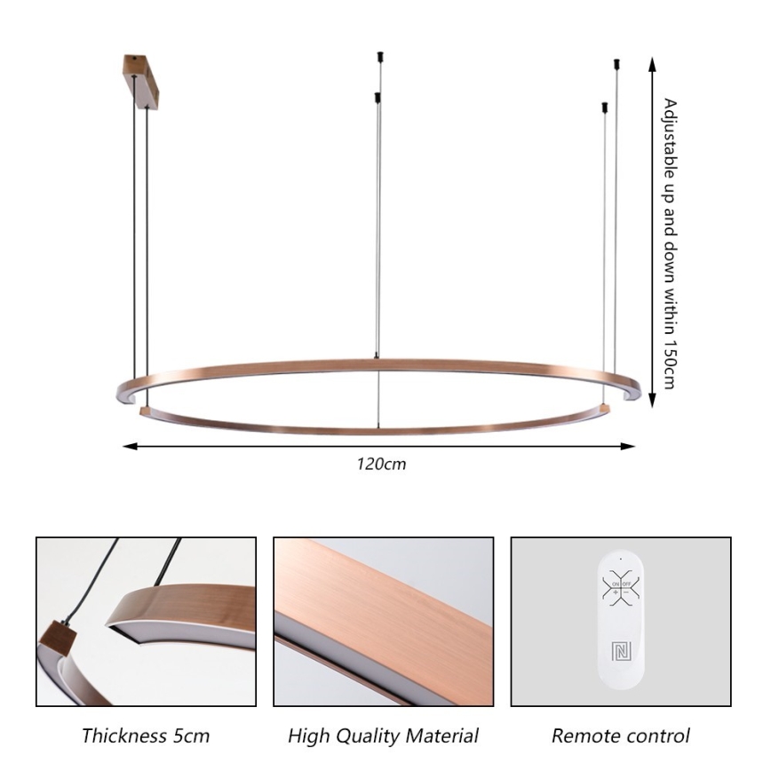 Immax NEO 07328L - LED ρυθμιζόμενο κρεμαστό φωτιστικό με καλώδιο FINO LED/72W/230V 120 cm Tuya ροζ χρυσό + τηλεχειριστήριο