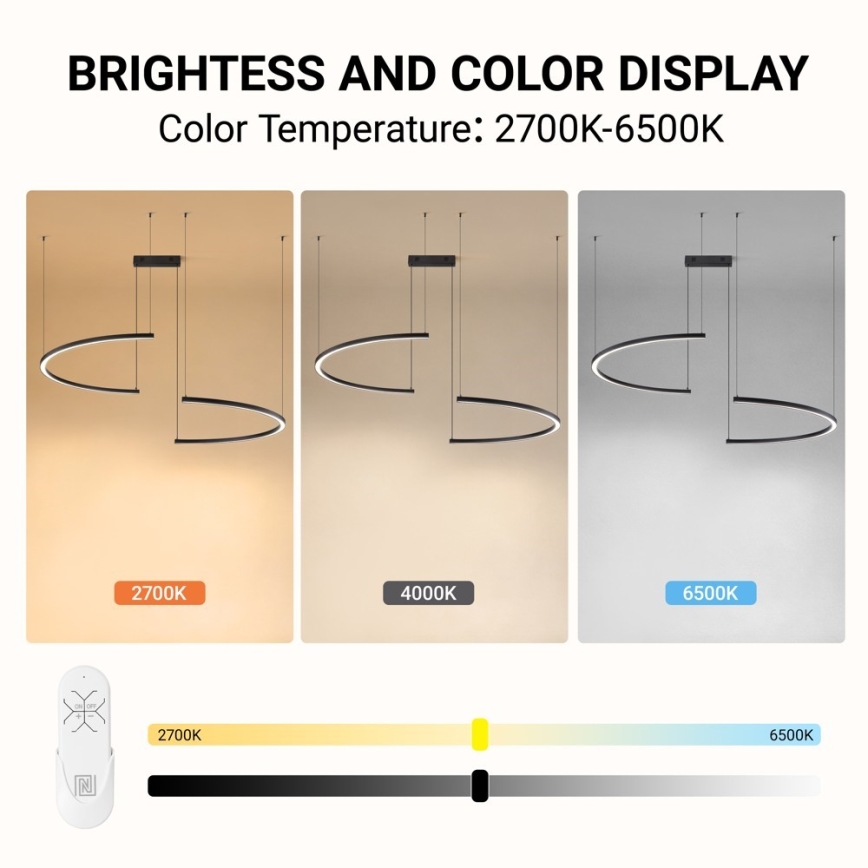 Immax NEO 07329L - Ρυθμιζόμενο LED κρεμαστό φωτιστικό σε καλώδιο FINO LED/72W/230V 120 cm Tuya μαύρο + τηλεχειριστήριο