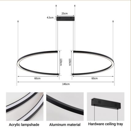 Immax NEO 07329L - Ρυθμιζόμενο LED κρεμαστό φωτιστικό σε καλώδιο FINO LED/72W/230V 120 cm Tuya μαύρο + τηλεχειριστήριο