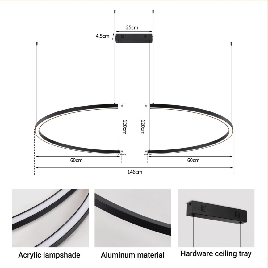 Immax NEO 07329L - Ρυθμιζόμενο LED κρεμαστό φωτιστικό σε καλώδιο FINO LED/72W/230V 120 cm Tuya μαύρο + τηλεχειριστήριο