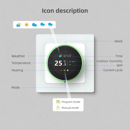 Immax NEO 07534L - Έξυπνος θερμοστάτης για ενδοδαπέδια θέρμανση 230V/3A Wi-Fi Tuya