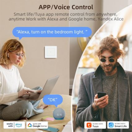 Immax NEO 07539L - SMART διακόπτης 2 πλήκτρων 230V Wi-Fi Tuya