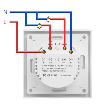 Immax NEO 07539L - SMART διακόπτης 2 πλήκτρων 230V Wi-Fi Tuya