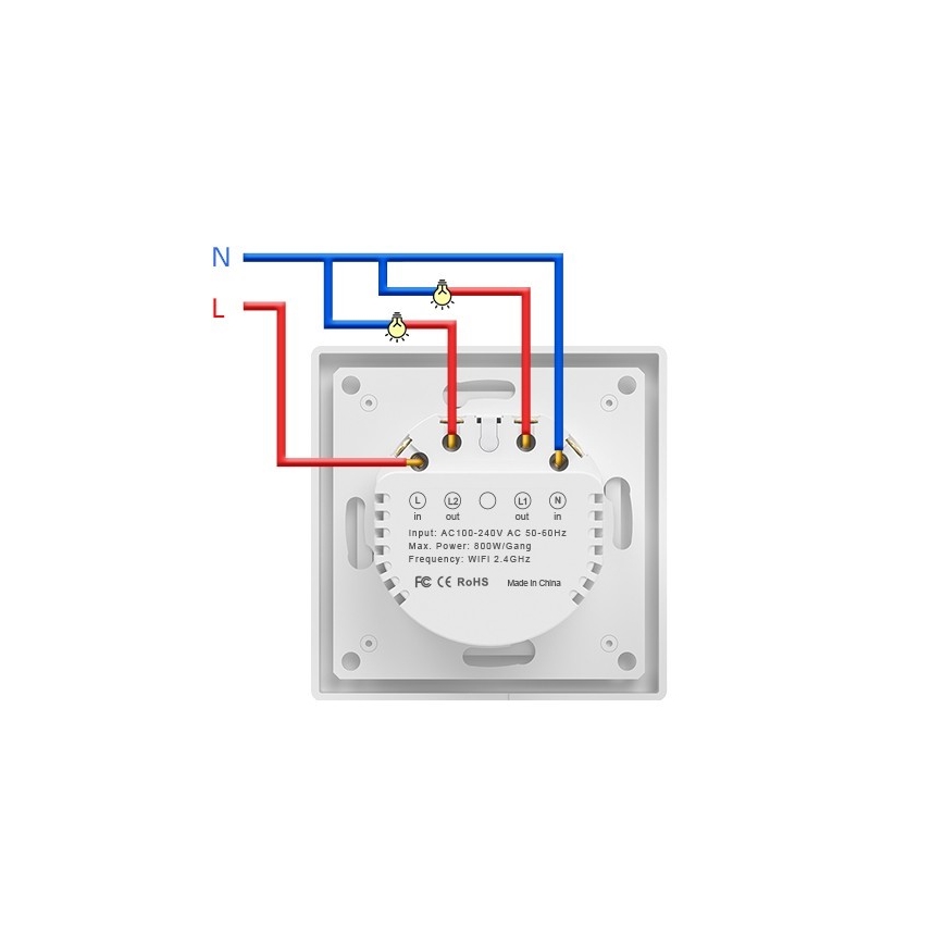 Immax NEO 07539L - SMART διακόπτης 2 πλήκτρων 230V Wi-Fi Tuya