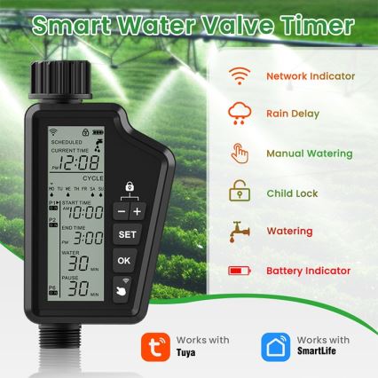 Immax NEO 07556L - Βαλβίδα άρδευσης με 4 μπαταρίες AA, IP65, Wi‑Fi (Tuya)