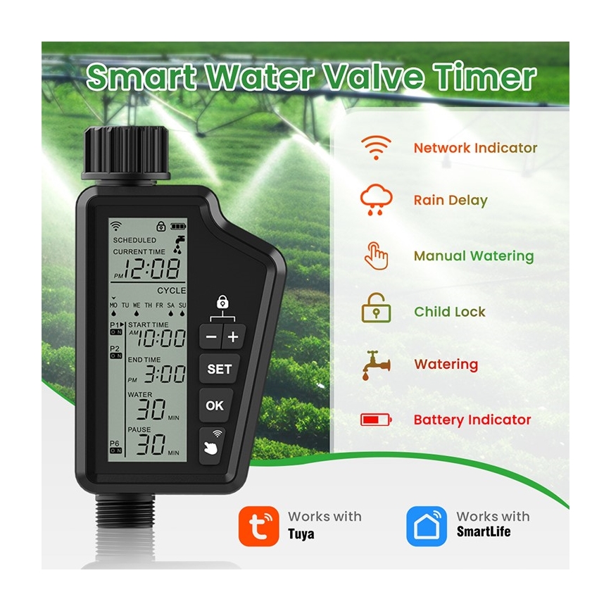 Immax NEO 07556L - Βαλβίδα άρδευσης με 4 μπαταρίες AA, IP65, Wi‑Fi (Tuya)