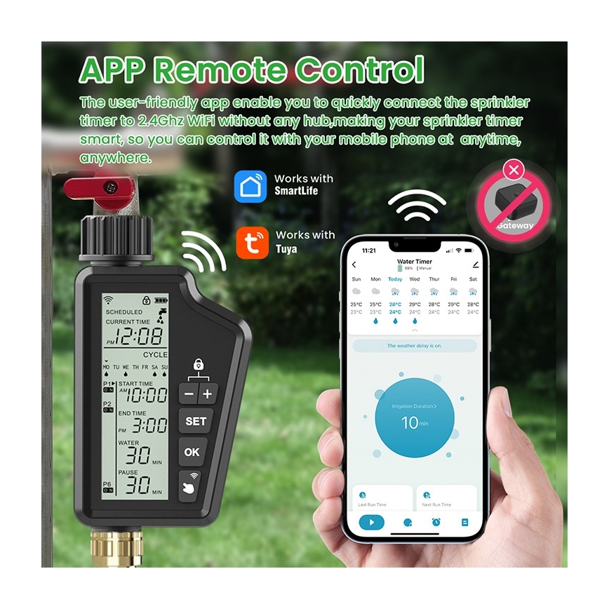Immax NEO 07556L - Βαλβίδα άρδευσης με 4 μπαταρίες AA, IP65, Wi‑Fi (Tuya)