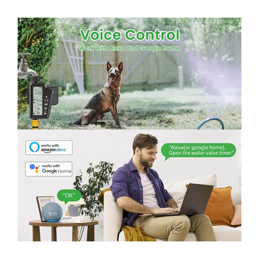 Immax NEO 07556L - Βαλβίδα άρδευσης με 4 μπαταρίες AA, IP65, Wi‑Fi (Tuya)