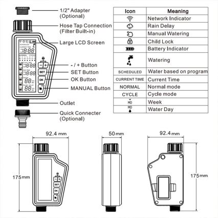 Immax NEO 07556L - Βαλβίδα άρδευσης με 4 μπαταρίες AA, IP65, Wi‑Fi (Tuya)