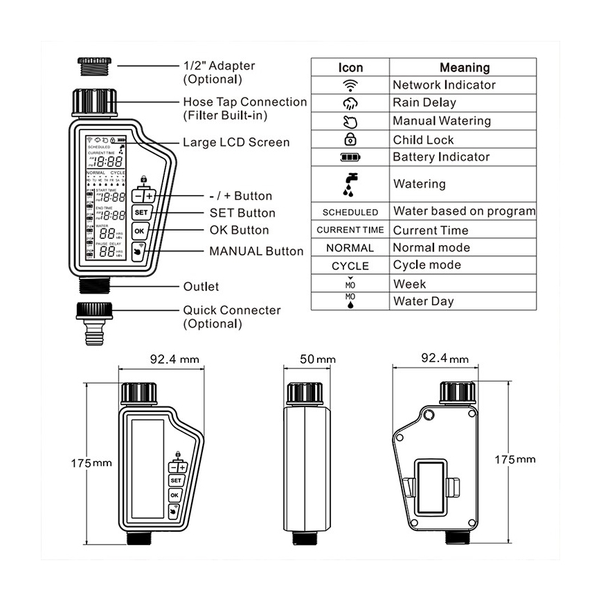 Immax NEO 07556L - Βαλβίδα άρδευσης με 4 μπαταρίες AA, IP65, Wi‑Fi (Tuya)