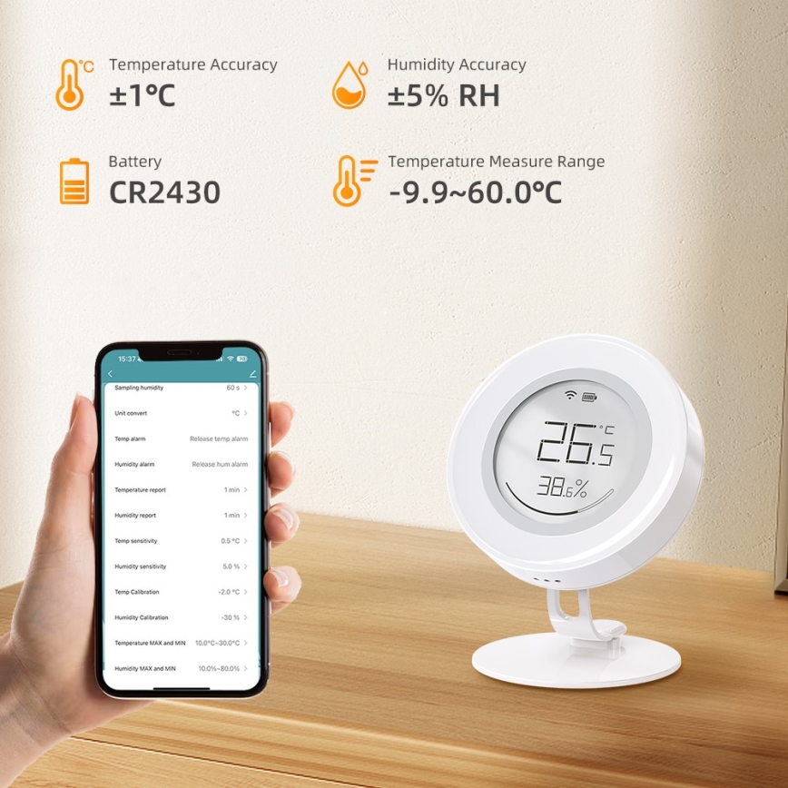 Immax NEO 07557L - Έξυπνος αισθητήρας θερμοκρασίας και υγρασίας 1xCR2430 Tuya