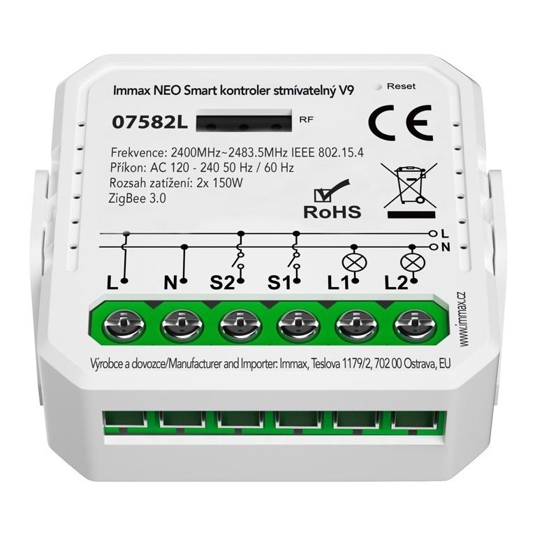 Immax Neo 07582L - Smart dimming τηλεχειριστήριο V9 διπλός Tuya