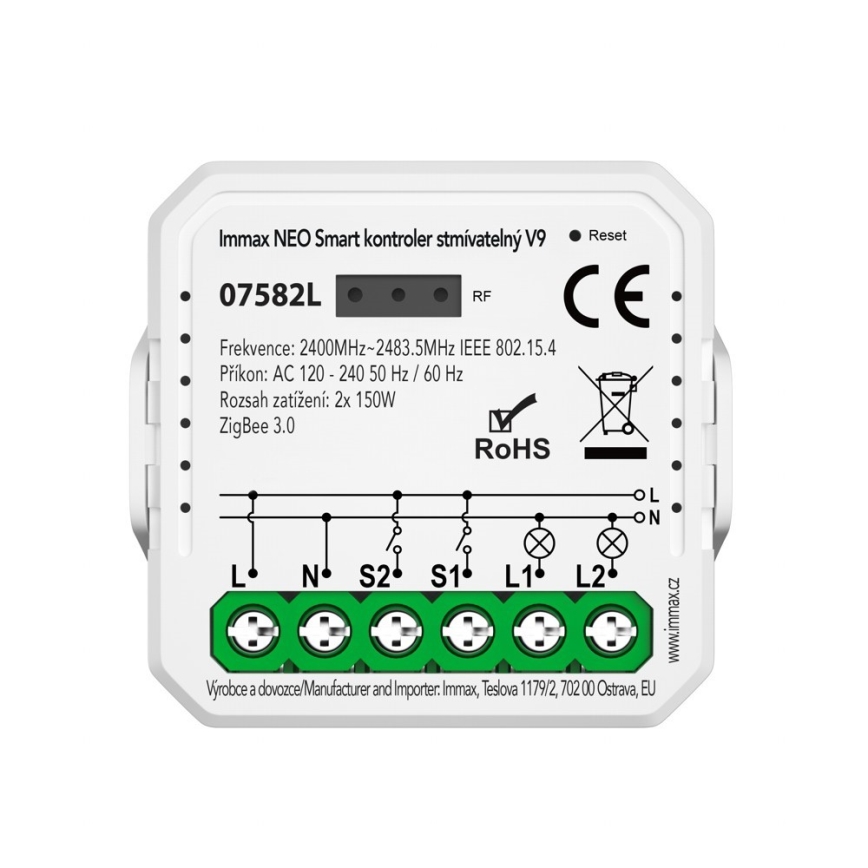 Immax Neo 07582L - Smart dimming τηλεχειριστήριο V9 διπλός Tuya