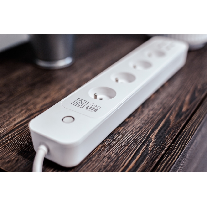 Immax NEO 07707L - Καλώδιο επέκτασης NEO LITE Smart 4AC + 4USB Wi-Fi Tuya 1,5μ