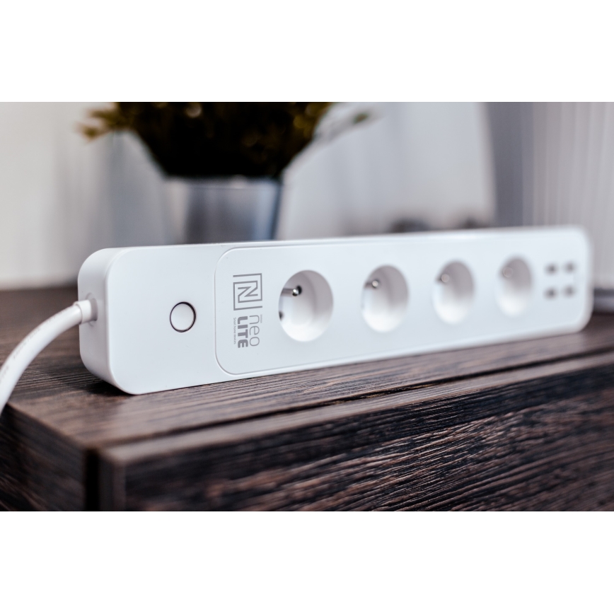 Immax NEO 07707L - Καλώδιο επέκτασης NEO LITE Smart 4AC + 4USB Wi-Fi Tuya 1,5μ