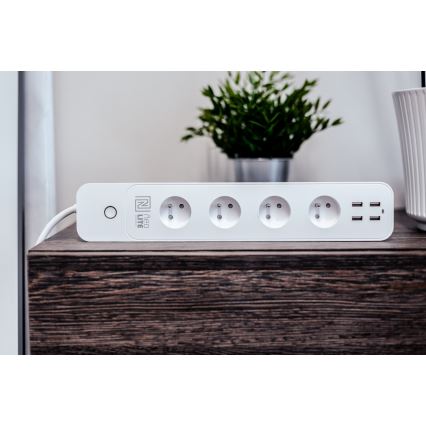 Immax NEO 07707L - Καλώδιο επέκτασης NEO LITE Smart 4AC + 4USB Wi-Fi Tuya 1,5μ