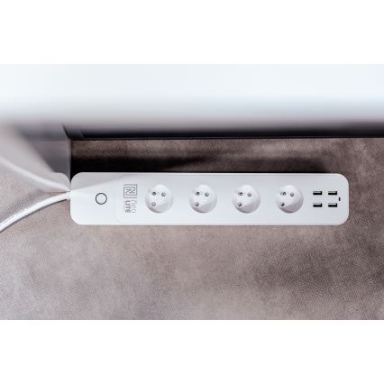 Immax NEO 07707L - Καλώδιο επέκτασης NEO LITE Smart 4AC + 4USB Wi-Fi Tuya 1,5μ