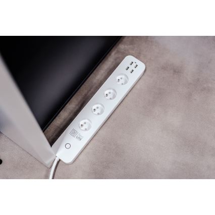 Immax NEO 07707L - Καλώδιο επέκτασης NEO LITE Smart 4AC + 4USB Wi-Fi Tuya 1,5μ