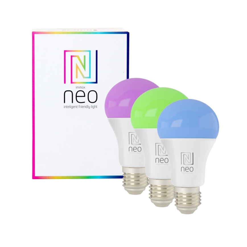 Immax NEO 07712CDO - ΣΕΤ 3x LED RGB+CCT Ρυθμιζόμενη λάμπα E27/9W/230V Wi-Fi Tuya + τηλεχειριστήριο