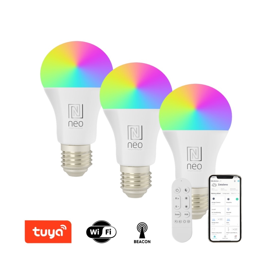 Immax NEO 07712CDO - ΣΕΤ 3x LED RGB+CCT Επιτραπέζια λάμπα dimming E27/9W/230V Wi-Fi Tuya + τηλεχειριστήριο