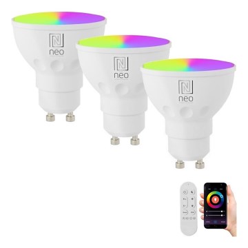Immax NEO 07724CDO - Σετ 3x LED RGB+CCT ρυθμιζόμενοι λαμπτήρες GU10/4,8W/230V 2700-6500K Wi-Fi Tuya + τηλεχειριστήριο