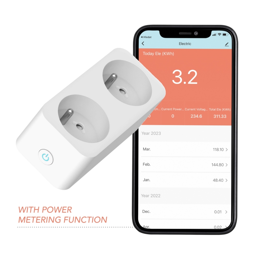 Immax NEO 07752L - Έξυπνο πολύπριζο 2 θέσεων 2x16A/230V Tuya