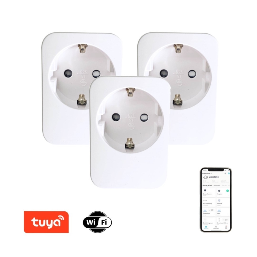 Immax NEO 07761C - Σετ 3 τεμ. Έξυπνες πρίζες NEO LITE 3680W/230V/16A Wi‑Fi Tuya SCHUKO