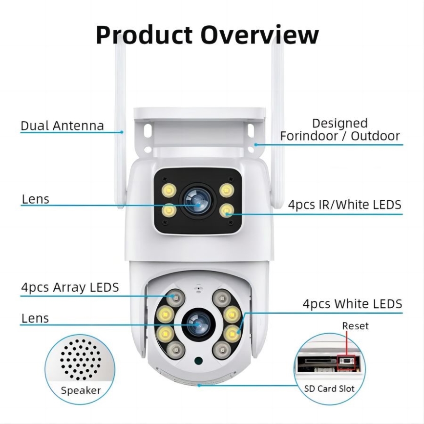 Immax NEO 07783L - Smart κάμερα εξωτερικού χώρου με αισθητήρα DOUBLE 355° P/T 2x2MP IP65 Wi-Fi Tuya
