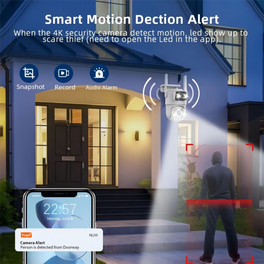 Immax NEO 07783L - Smart κάμερα εξωτερικού χώρου με αισθητήρα DOUBLE 355° P/T 2x2MP IP65 Wi-Fi Tuya