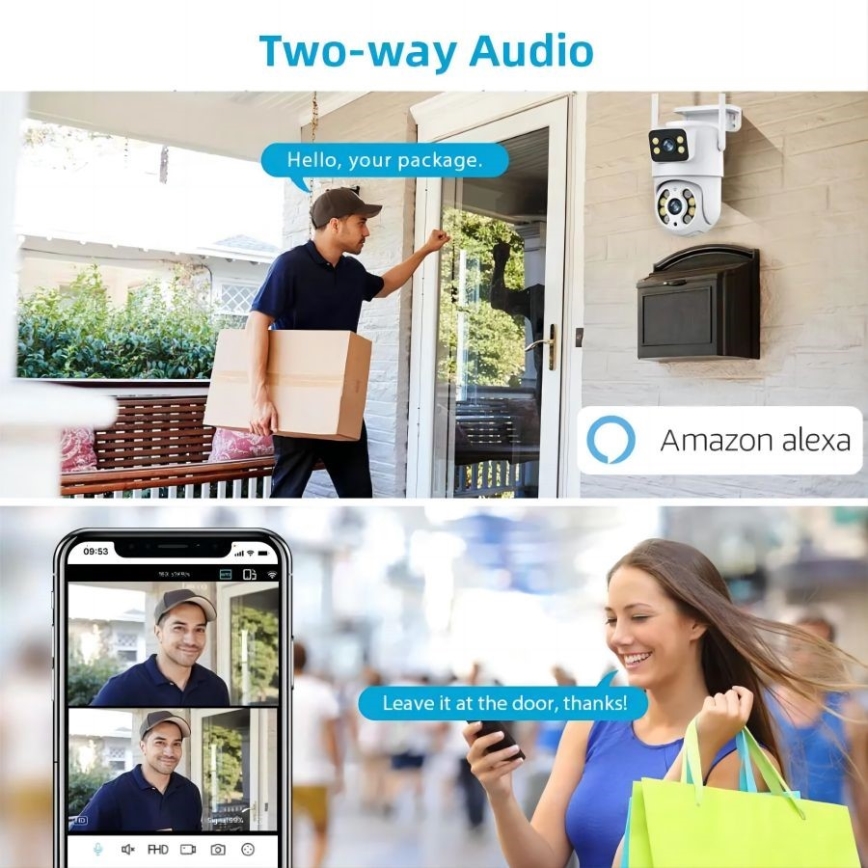 Immax NEO 07783L - Έξυπνη εξωτερική κάμερα με αισθητήρα DOUBLE 355° P/T 2x2MP IP65 Wi-Fi Tuya