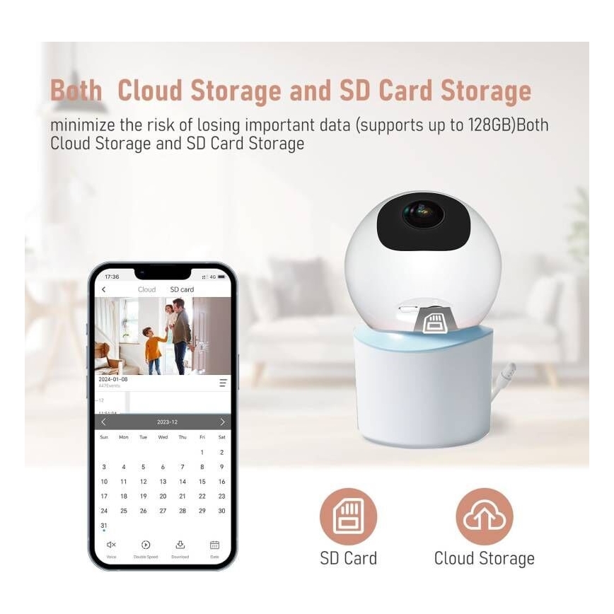 Immax NEO 07788L - Έξυπνη κάμερα με αισθητήρα 355° 50° P/T 4MP Wi-Fi Tuya μπλε