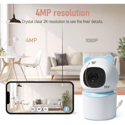 Immax NEO 07788L - Έξυπνη κάμερα με αισθητήρα 355° 50° P/T 4MP Wi-Fi Tuya μπλε