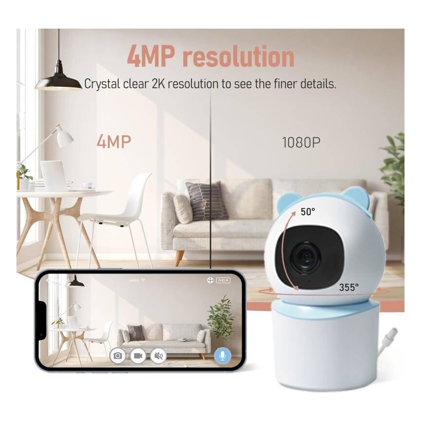 Immax NEO 07788L - Έξυπνη κάμερα με αισθητήρα 355° 50° P/T 4MP Wi-Fi Tuya μπλε